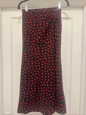 Black Maxi Skirt with Red Floral Print